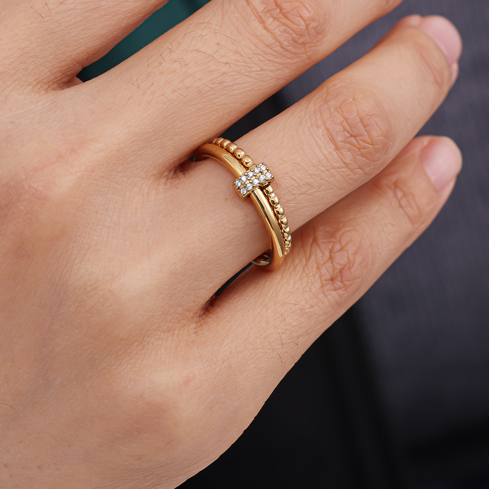 Adjustable double-layered zirconia stainless steel ring    