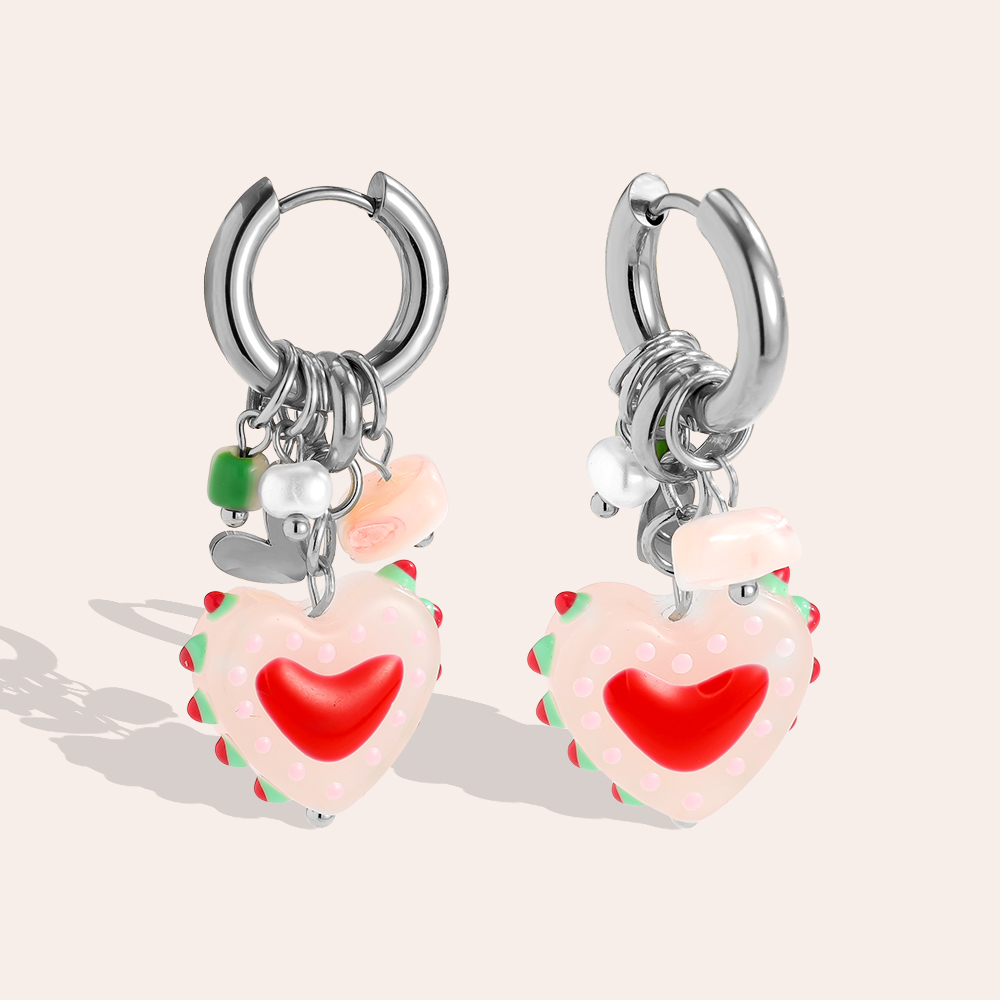 4.2*1.9cm Colourful Acrylic Heart Stainless Steel Earrings      