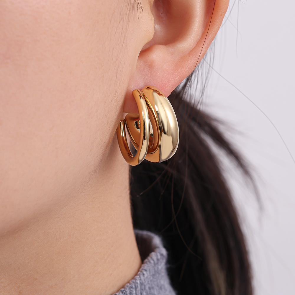 26mm Two Layer Half Hoop Stainless Steel Earrings     