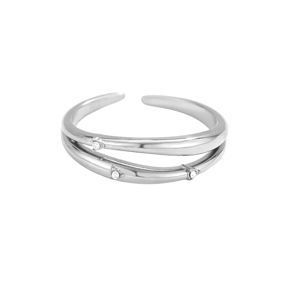 Adjustable double zirconia stainless steel ring    