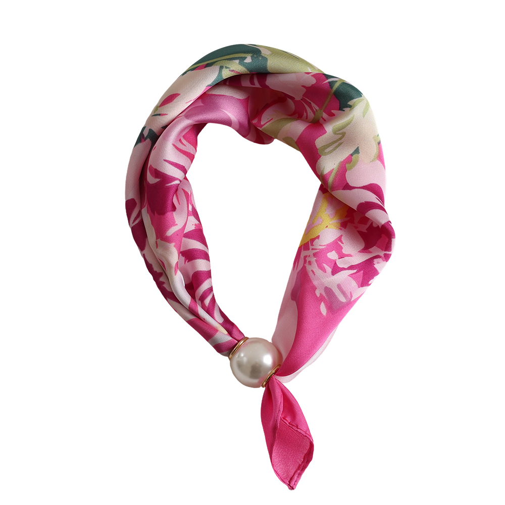 43cm Abstract Floral Pattern Pink Beaded Scarf