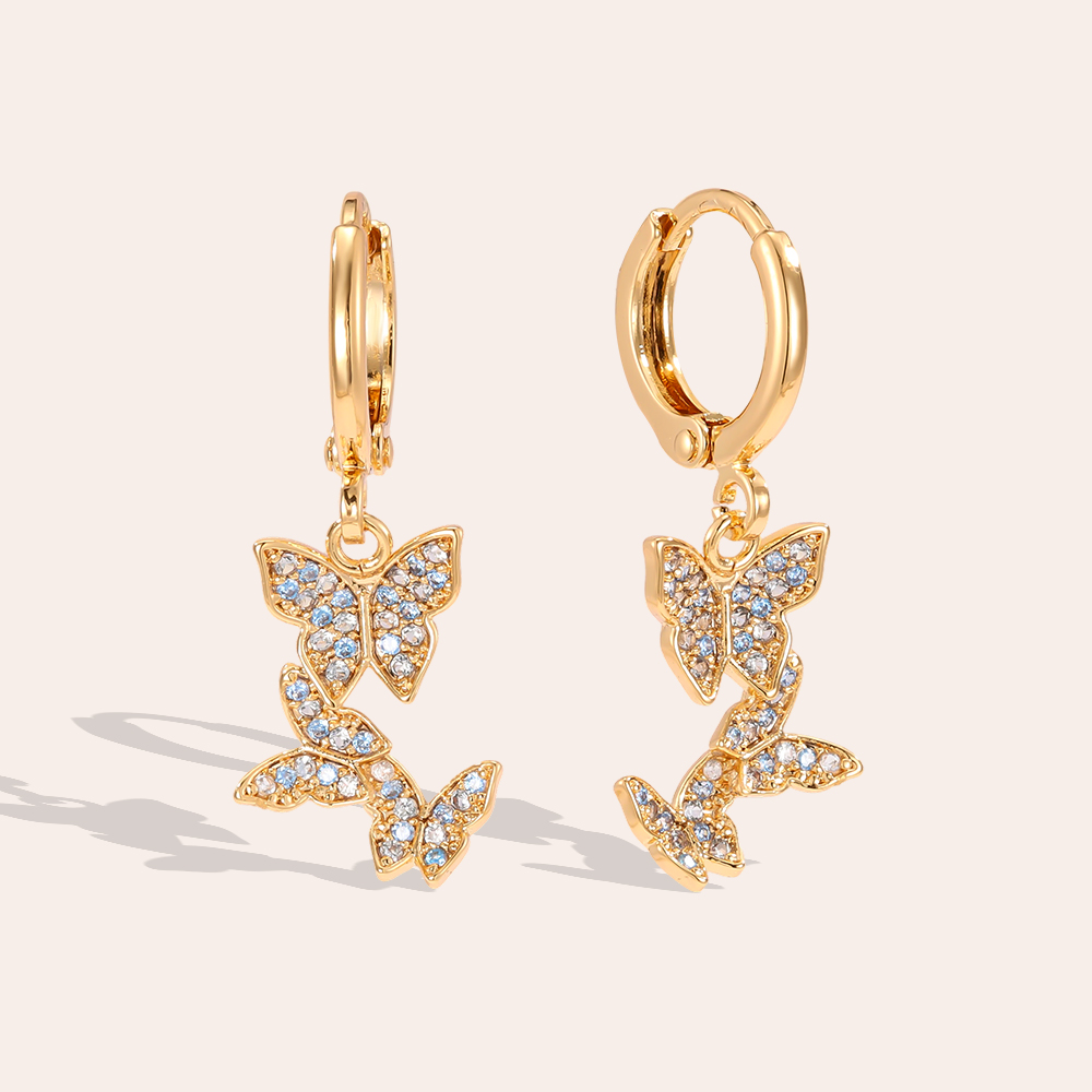 29mm three zirconia butterflies gold-plated earrings      