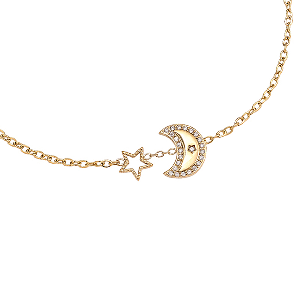17cm Diamond Moon And Star stainless steel bracelet 