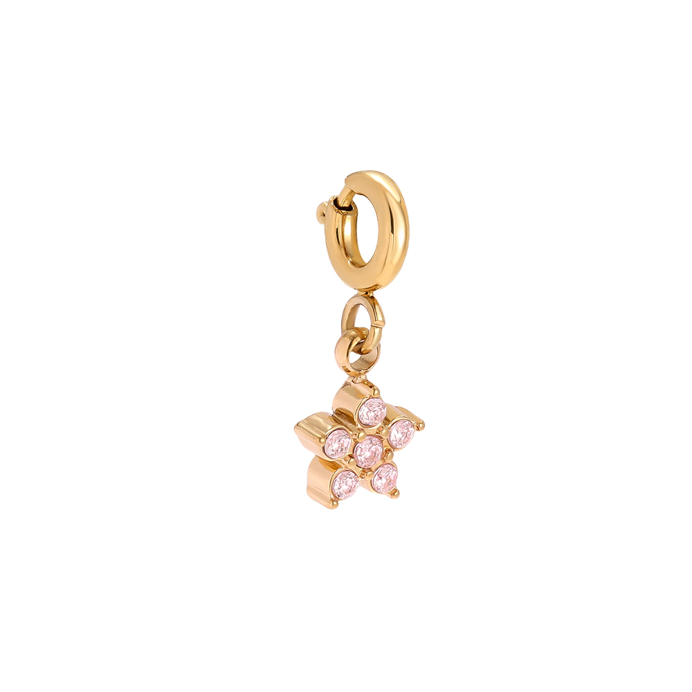 15mm zirconia flower with spring clasp stainless steel pendant    