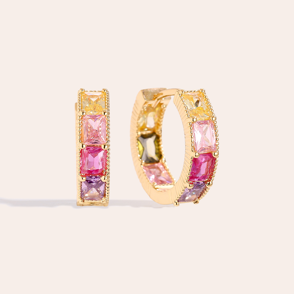 2.6cm Multi Colour Diamond Gold Plated Earrings   