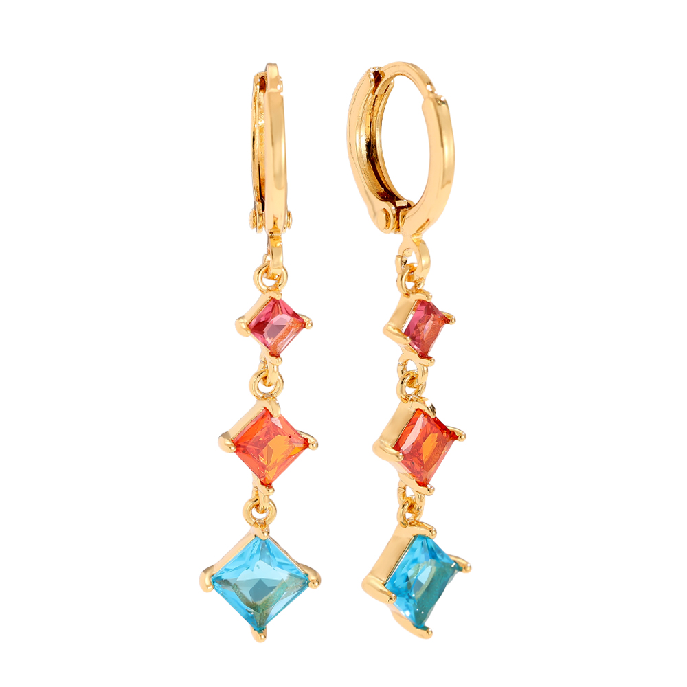 3.9cm Diamond Cubes Gold-plated Earrings      