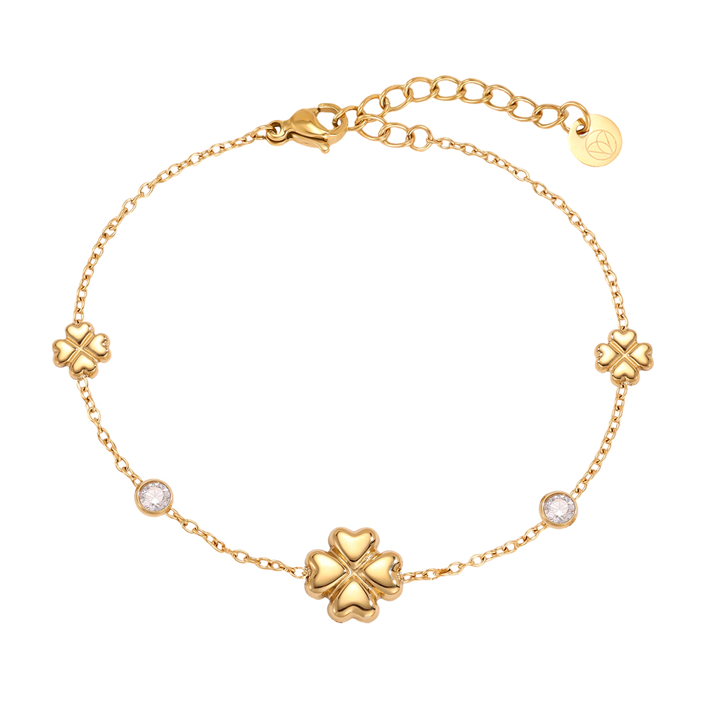 Stainless steel bracelet 16.5cm cloverleaf with zirconia dots