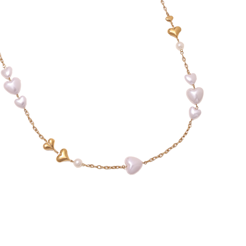 102cm Acrylic Hearts And Gold Hearts Stainless Steel Necklaces  