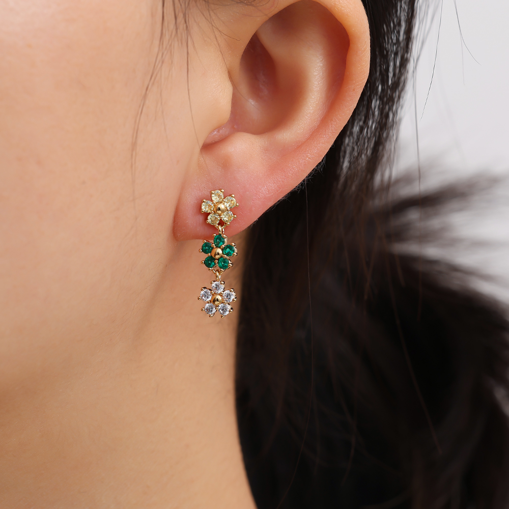 25mm Three Diamond Flowers Gold-plated Earrings 