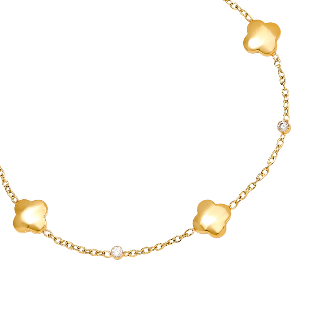 16cm Classic Luckly Flower And Diamond Dots Stainless Steel Bracelet   