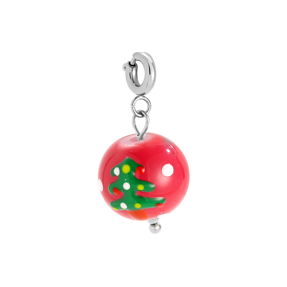 1.3*2cm Spring Clasp Red Xmas Bauble Stainless Steel Pendant    