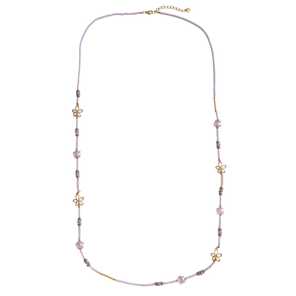 94cm small resin bead necklace with golden flowers stainless steel necklace        