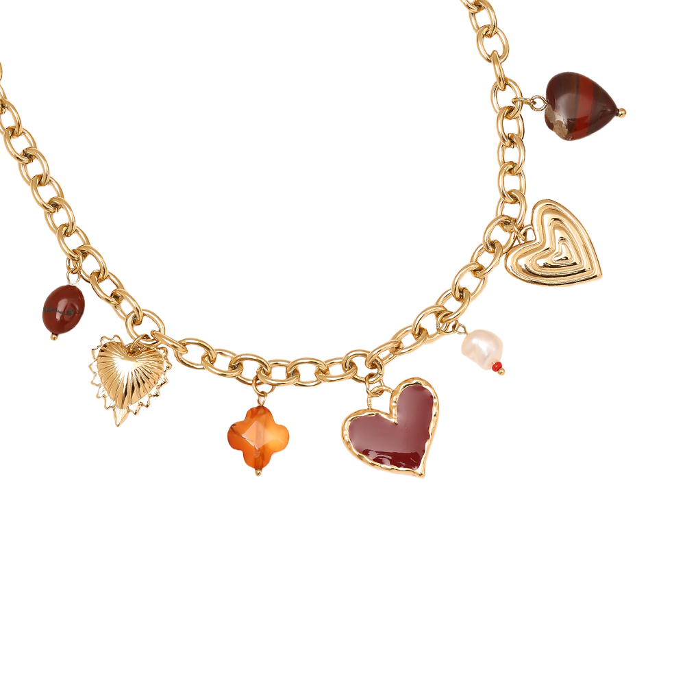 40cm Red Heart And Charms stainless steel necklace      