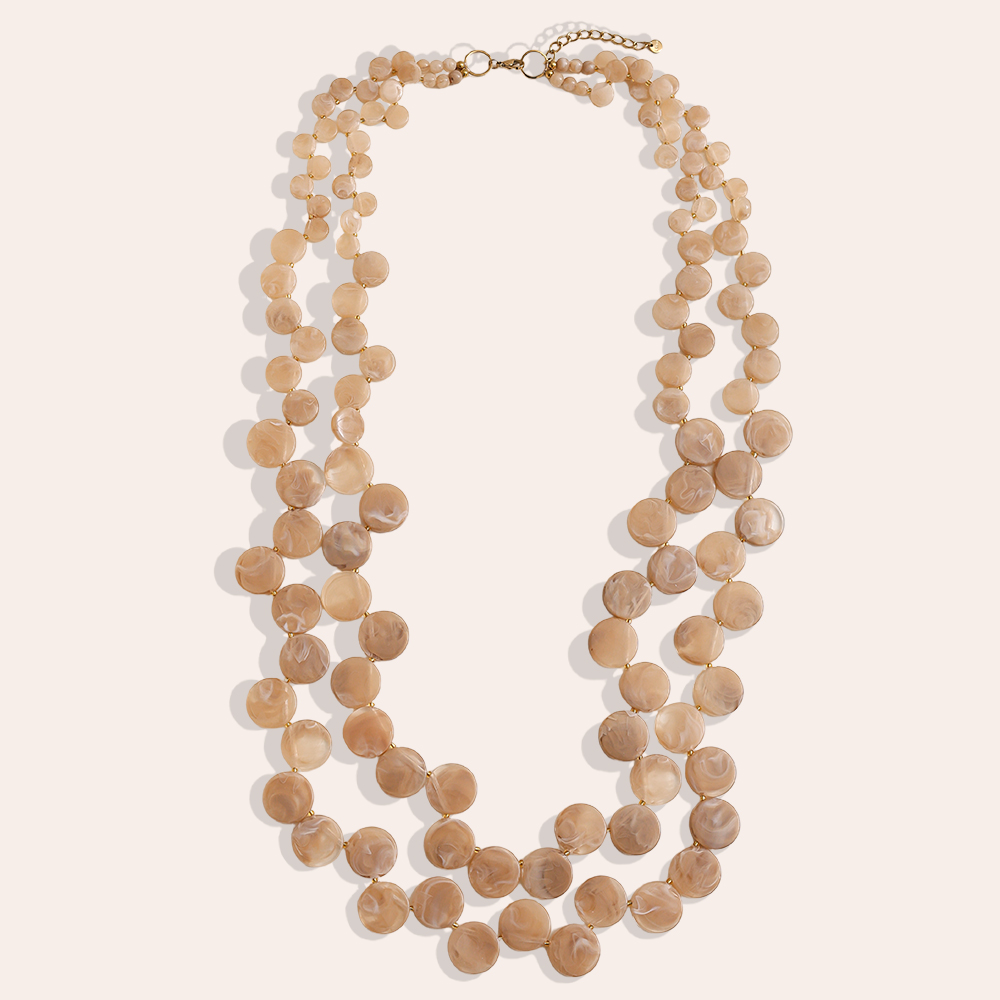 96cm double-layer acrylic disc chain stainless steel necklace    