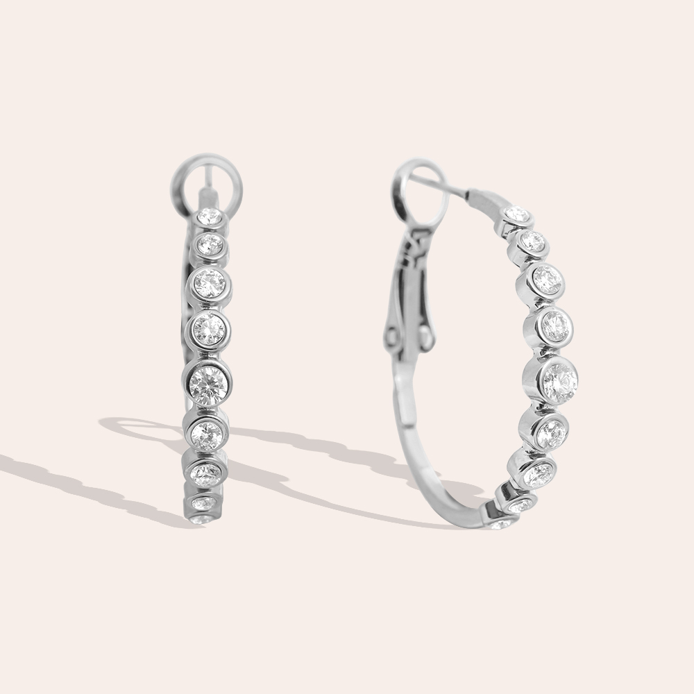 2.3cm Diamond Dots Hoop Stainless Steel Earrings    