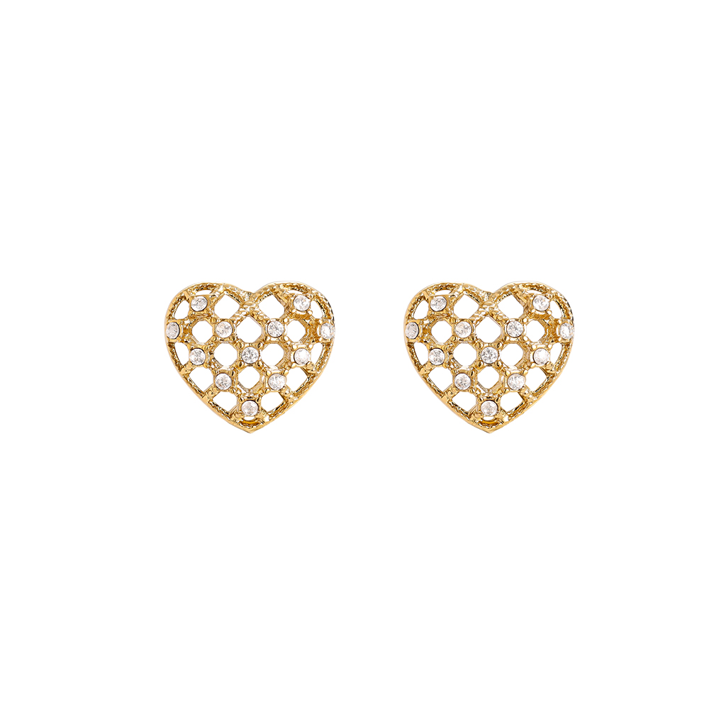 1.2cm Elegant Diamond Heart Stainless Steel Earrings      