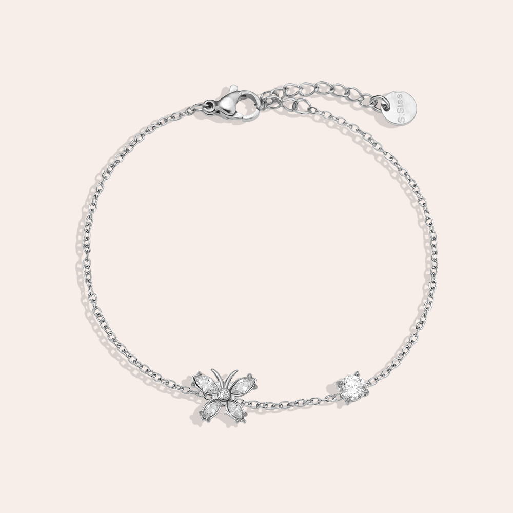 17cm zirconia butterfly stainless steel bracelet