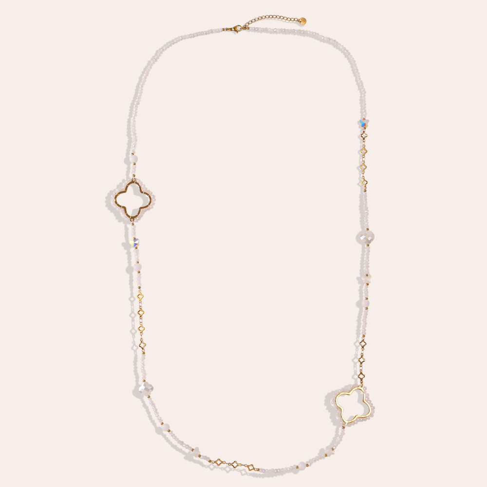 96cm cloverleaf and crystals stainless steel necklace    