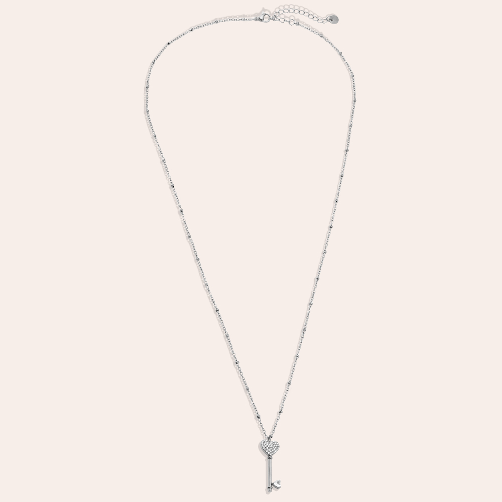 60cm Diamond Heart Key stainless steel necklace     