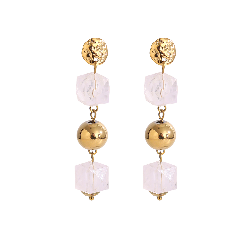 6cm Acrylic and gold beads stainless steel earrings       