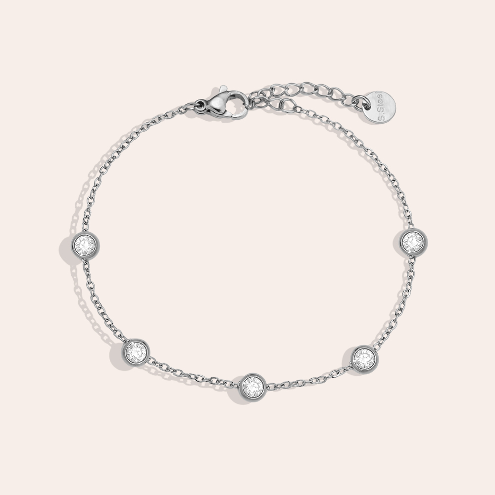17cm Five Diamond Dots stainless steel bracelet       