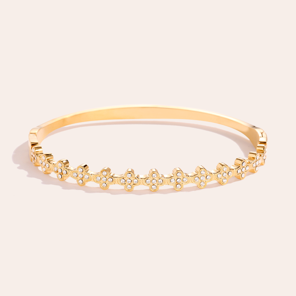 6.2cm Diameter Fancy Diamond Flower Stainless Steel Bangle      