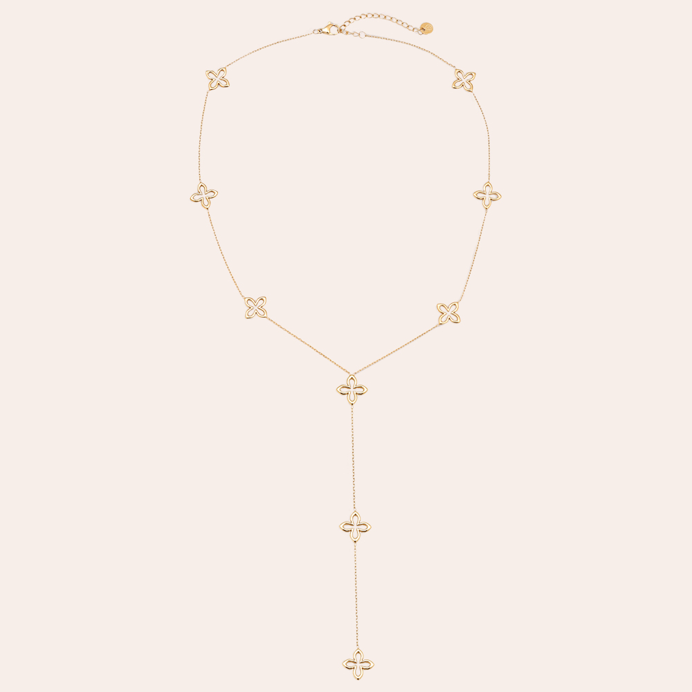 45cm Classic Lucky Flower With Chain Stainless Steel Necklace    