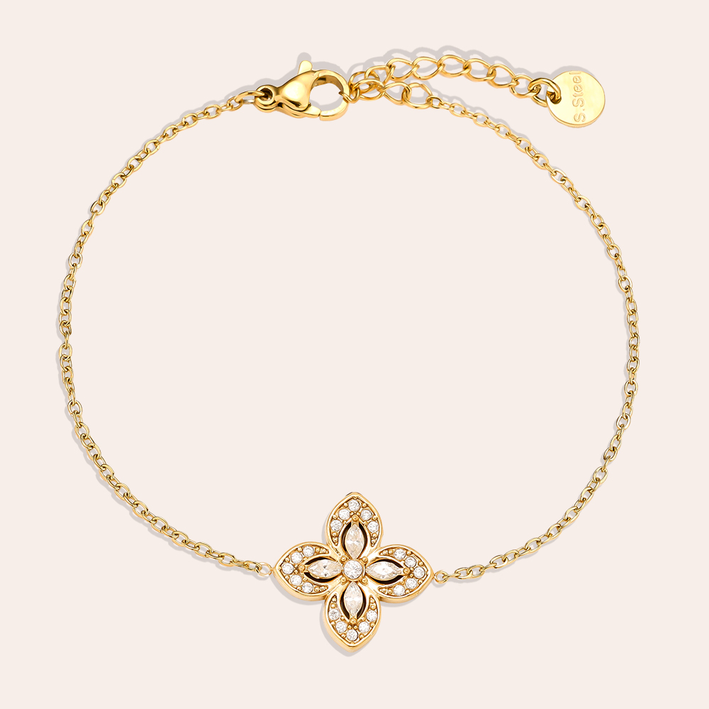 16cm Fancy Diamond Flower stainless steel bracelet   