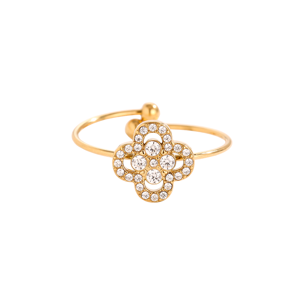 Diamond Lucky Flower stainless steel ring    