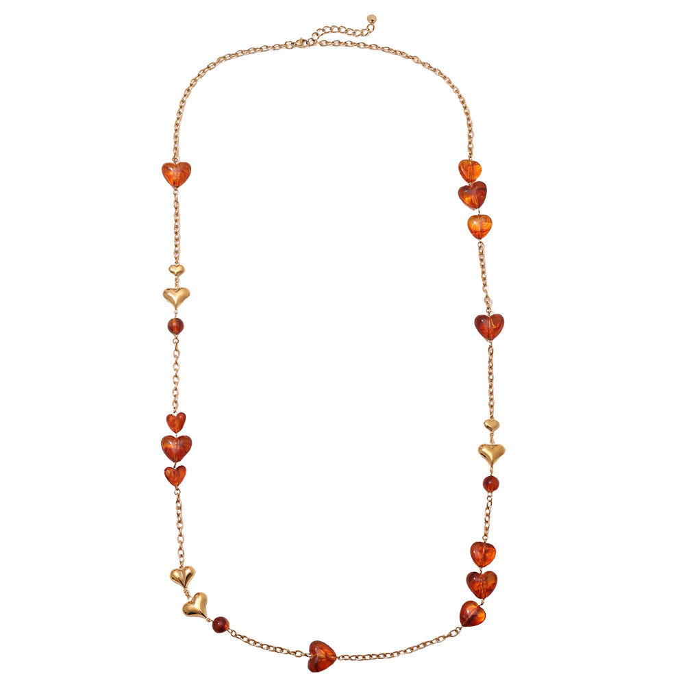 102cm Acrylic Hearts And Gold Hearts Stainless Steel Necklaces  