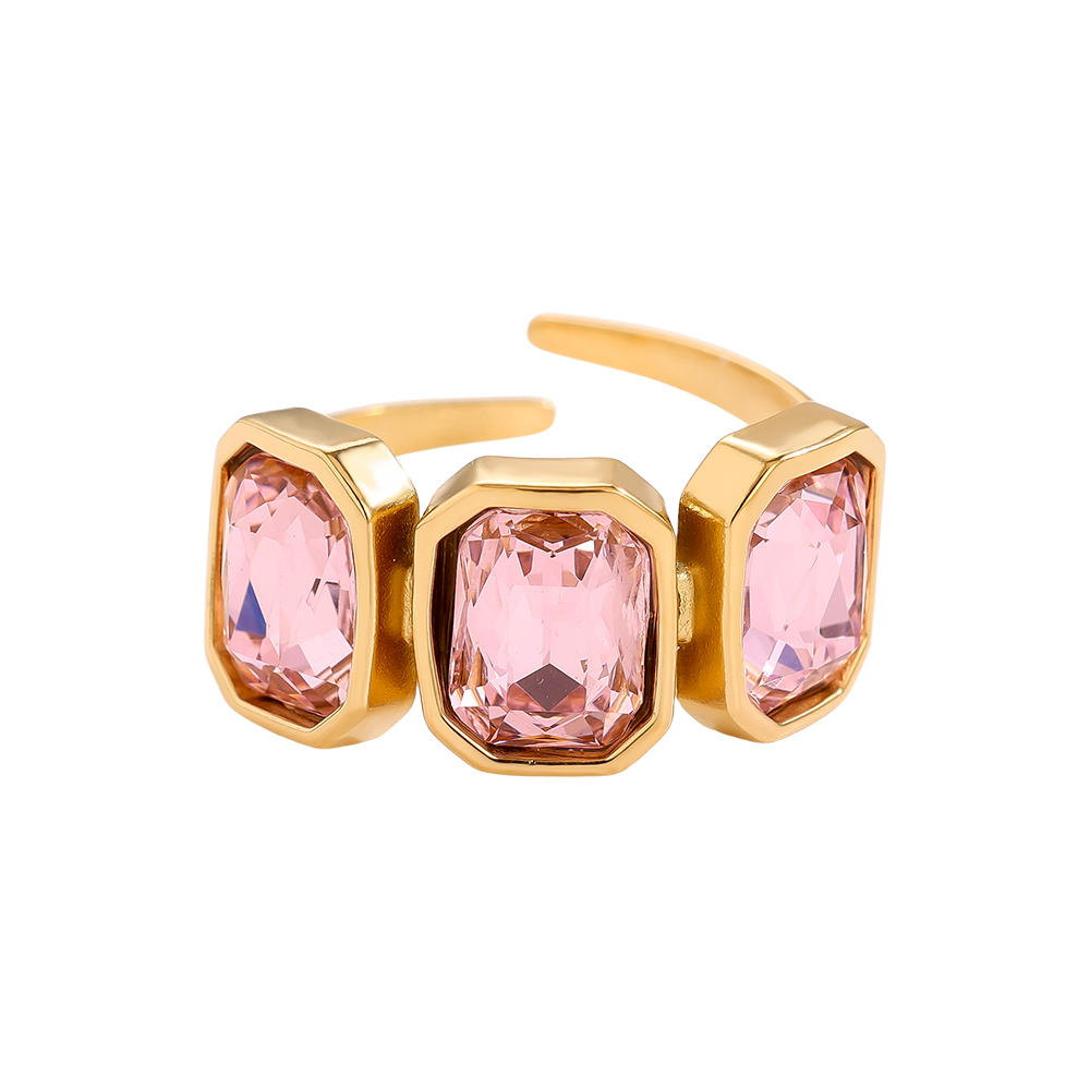 Adjustable open glass stone stainless steel ring 