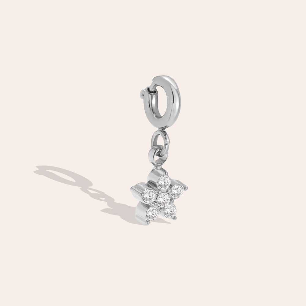 15mm zirconia flower with spring clasp stainless steel pendant    