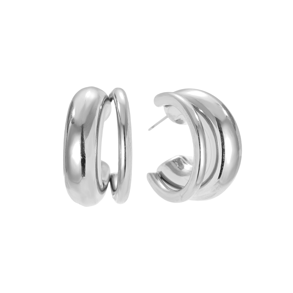 26mm Two Layer Half Hoop Stainless Steel Earrings     