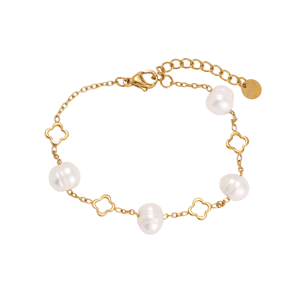 16cm cloverleaf beads stainless steel bracelet