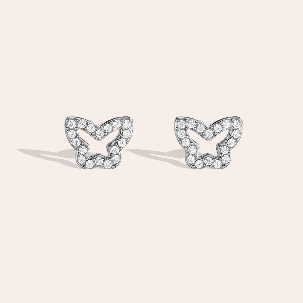 9mm zirconia butterfly stainless steel earrings    