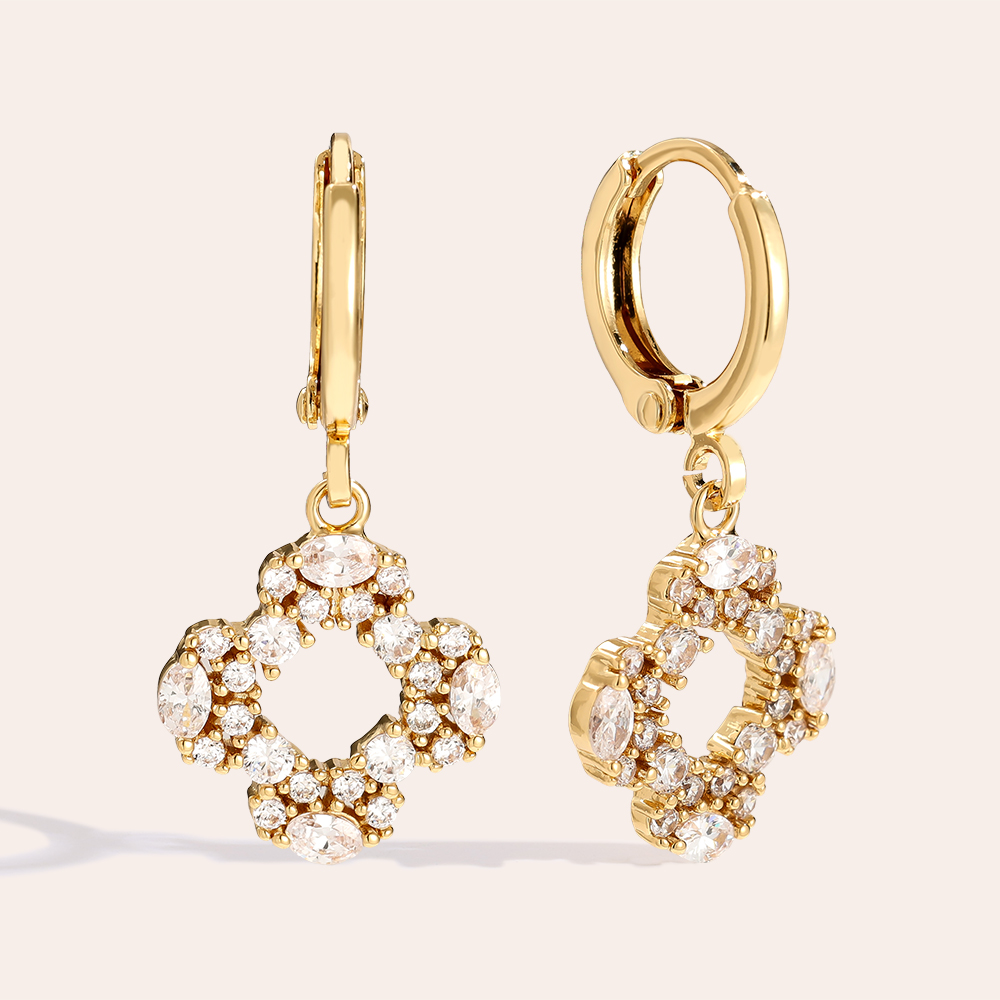 2.8cm Lucky Diamond Flower Gold-plated Earrings       2.8cm Lucky Diamond Flower Gold-plated Earrings