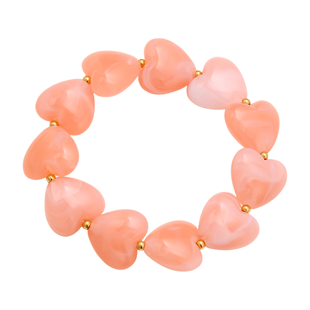 Elastic Acrylic Heart Chain Stainless steel bracelet       