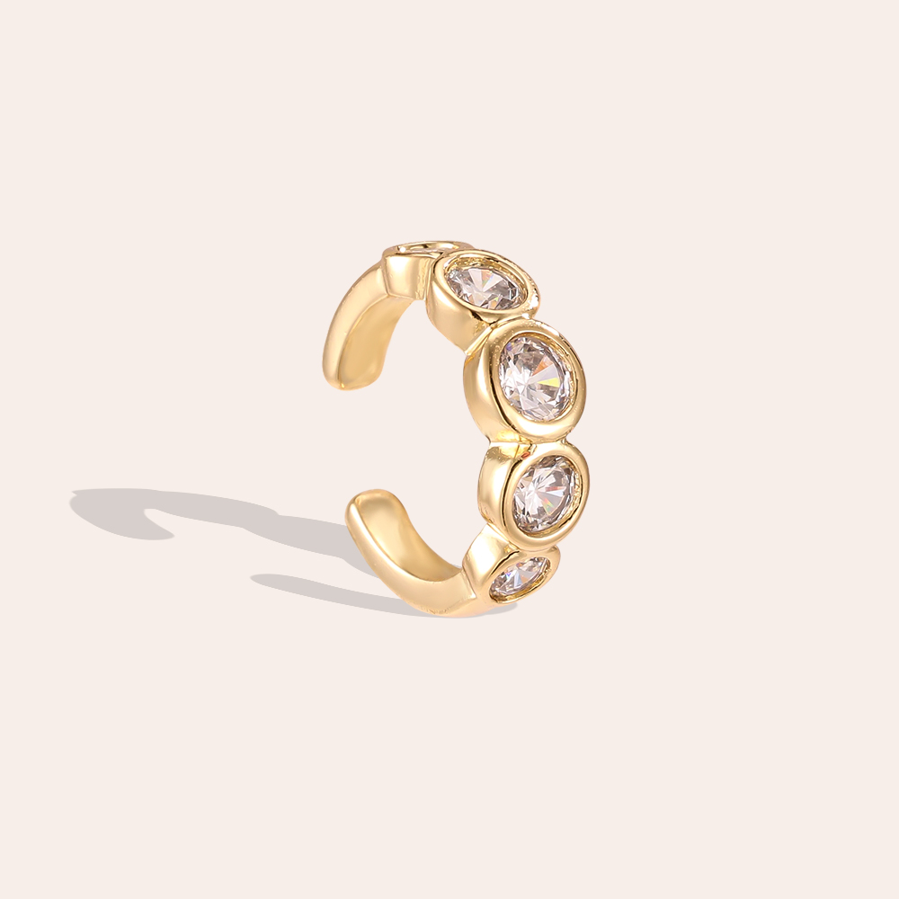 Gold-plated ear cuffs 14mm large round zirconia  