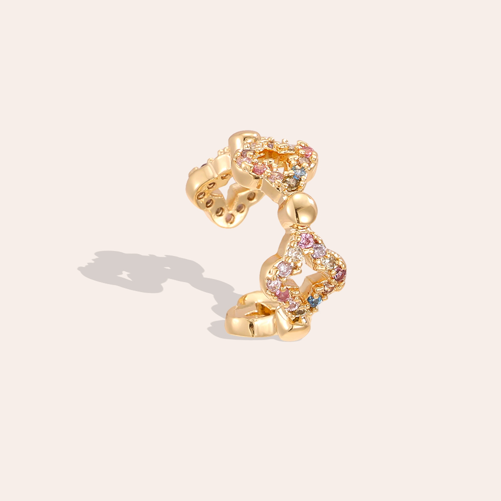 Gold-plated ear cuffs 15mm cloverleaf zirconia