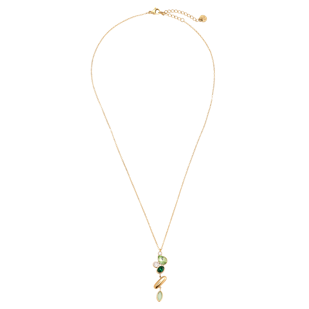 42cm green stone stainless steel necklace