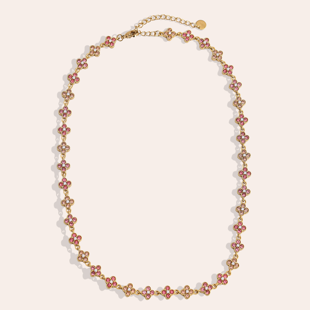 38cm zirconia cloverleaf stainless steel necklace