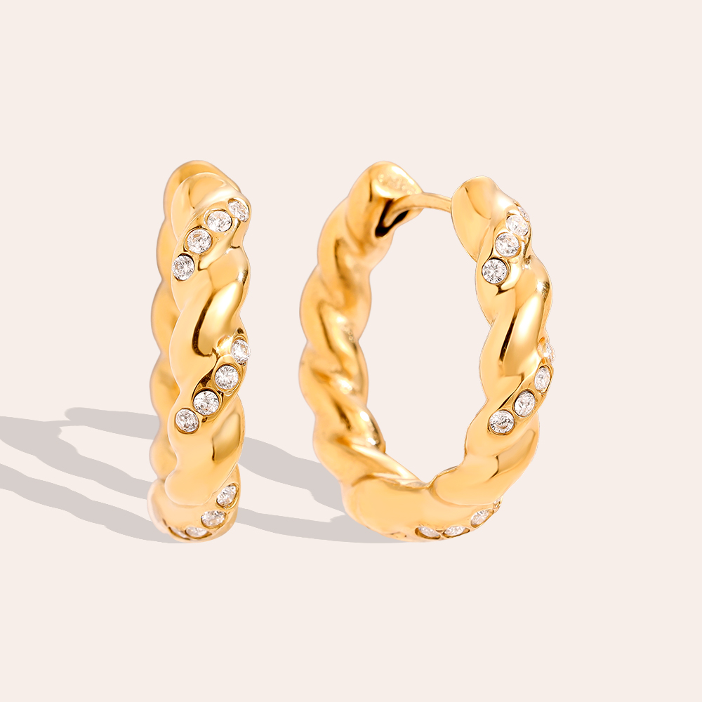 3cm Mini Diamond In Twist Hoop Stainless Steel Earrings   