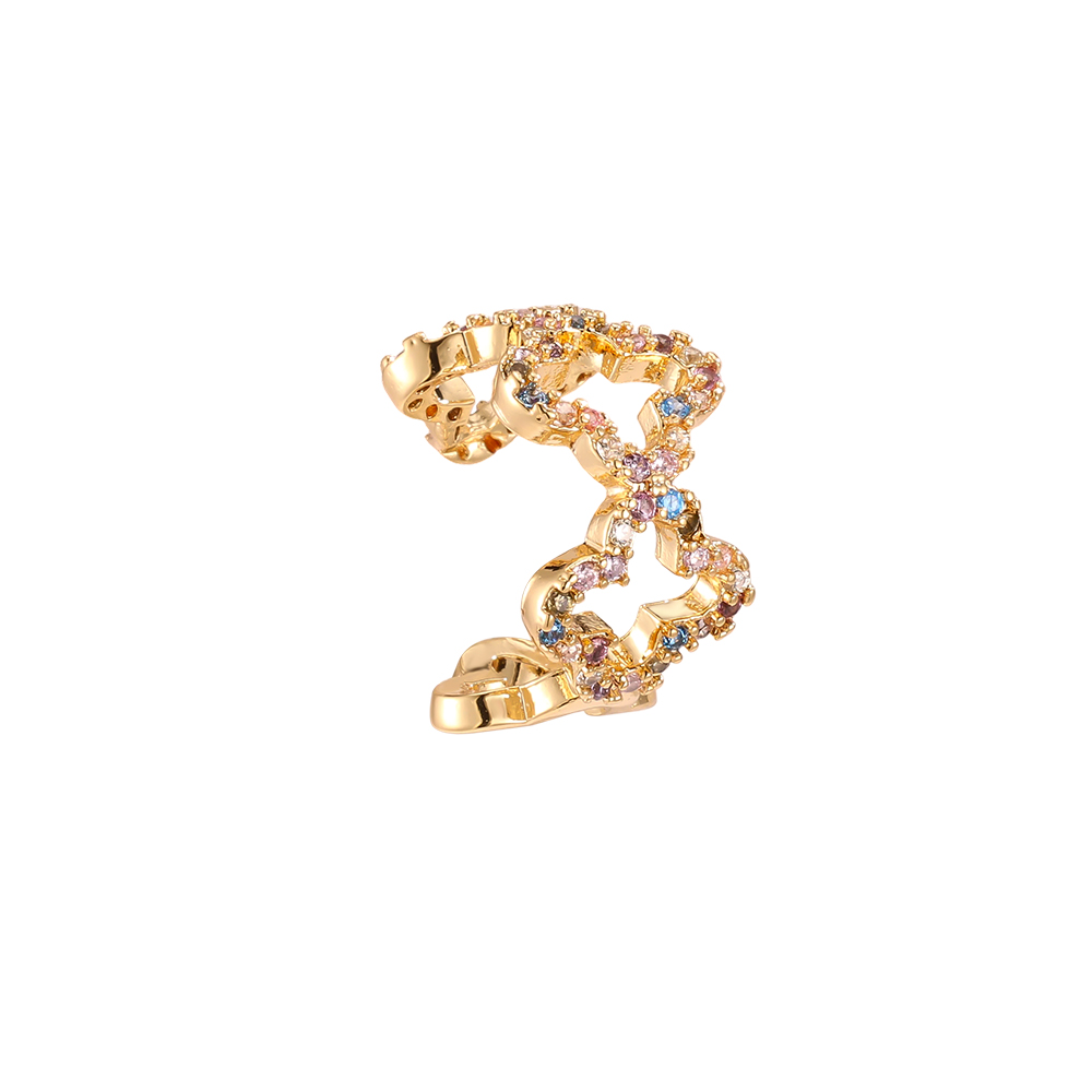 Gold-plated ear cuffs 14mm zirconia cloverleaf