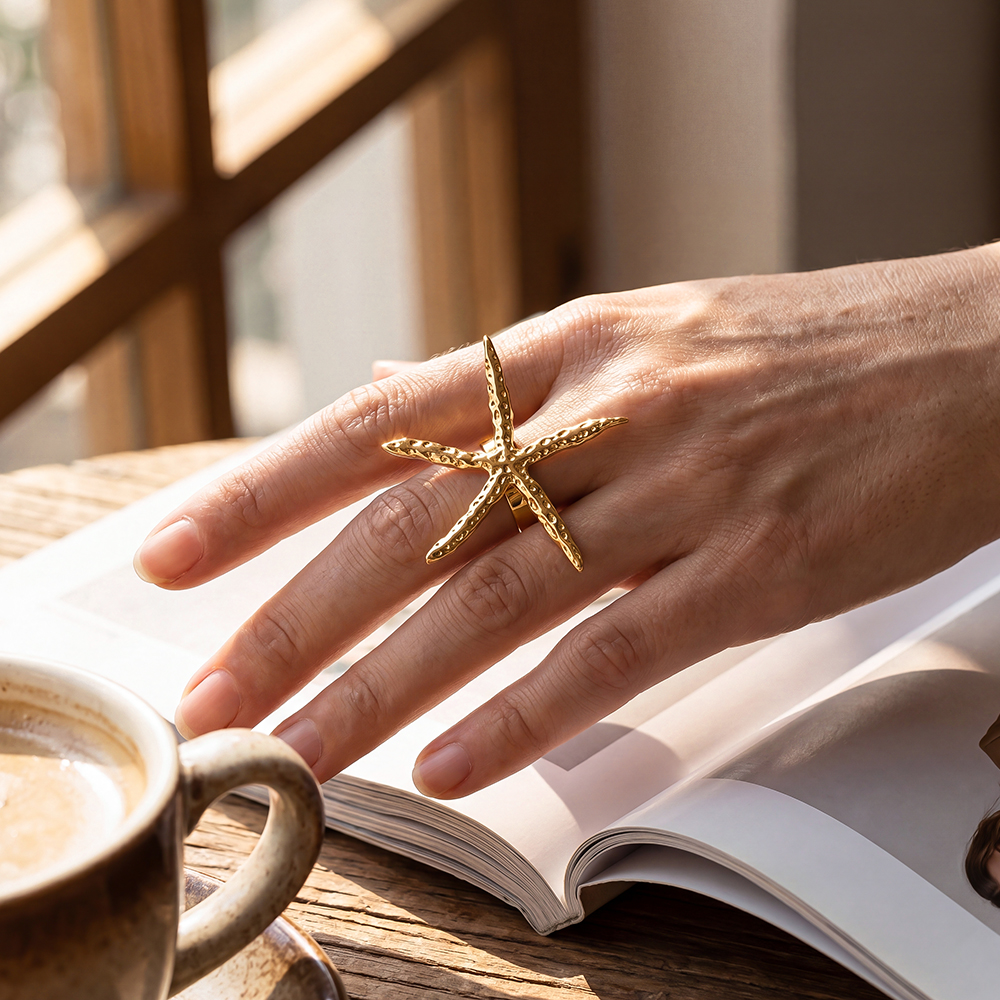 Stainless steel ring Adjustable large starfish