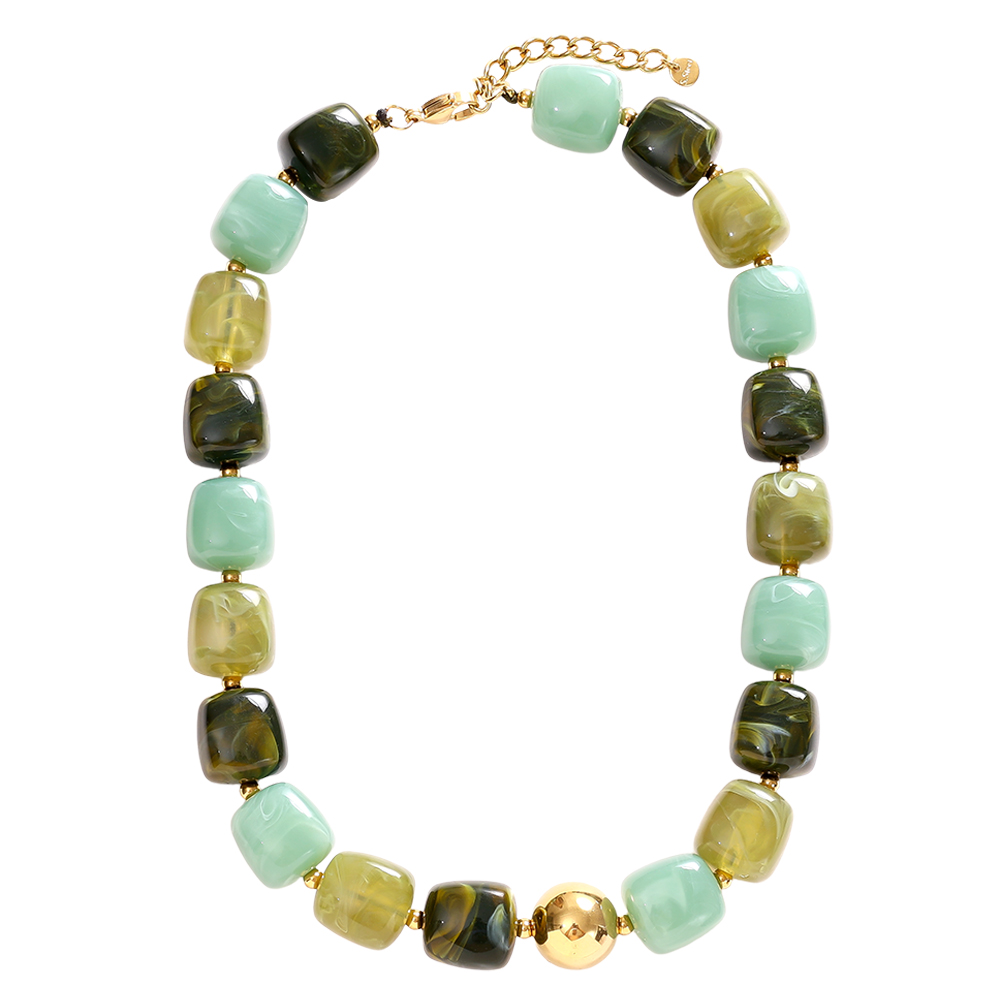 45cm Various Colour Chunky Beaded Resin Stainless Steel Necklace  