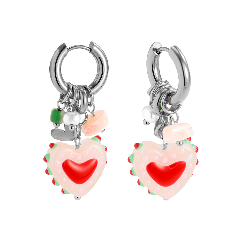 4.2*1.9cm Colourful Acrylic Heart Stainless Steel Earrings      