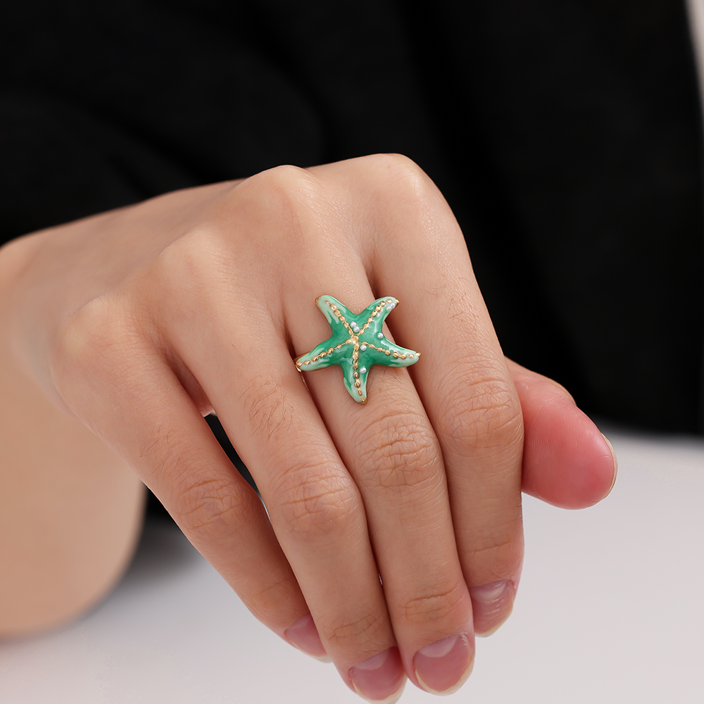 mint green starfish stainless steel ring    
