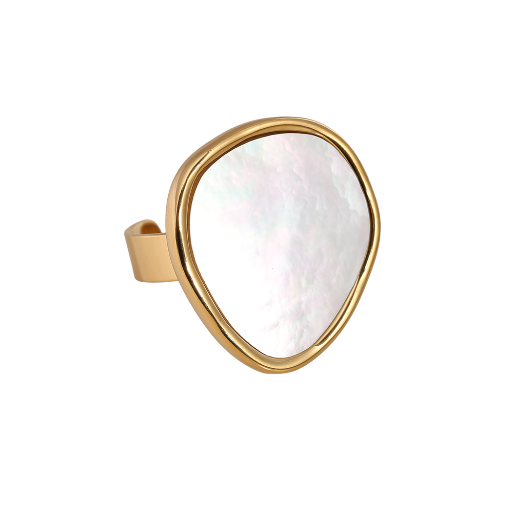 Adjustable one irregular mother-of-pearl plate stainless steel ring    