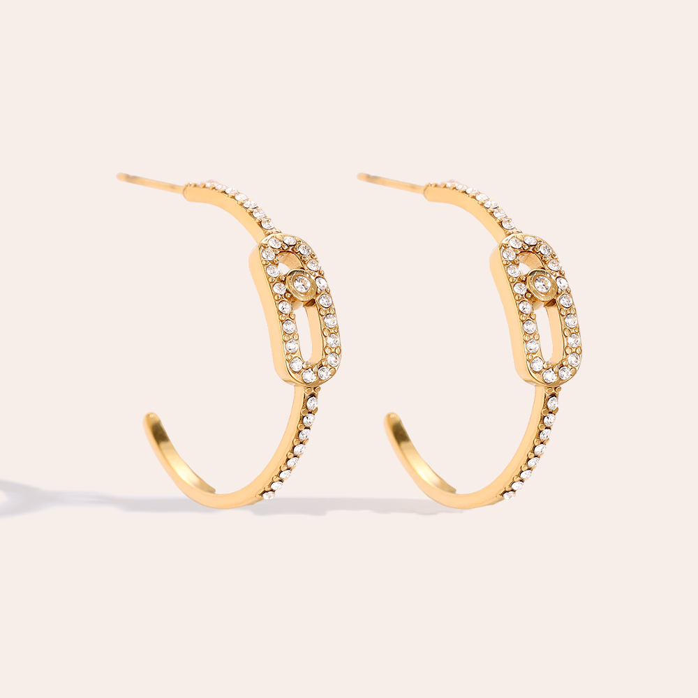 25mm Fine Diamond Half Hoop Stainless Steel Earrings       