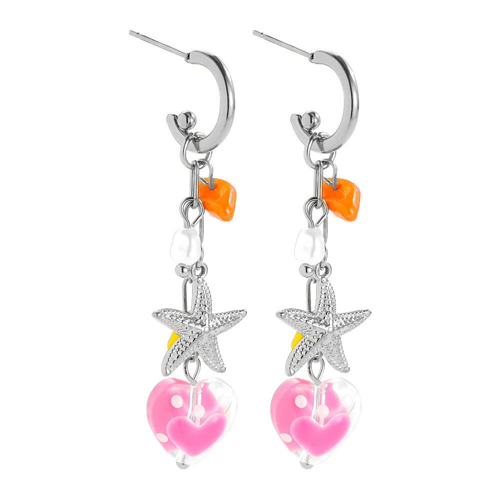 56*12mm acrylic heart and starfish stainless steel earrings